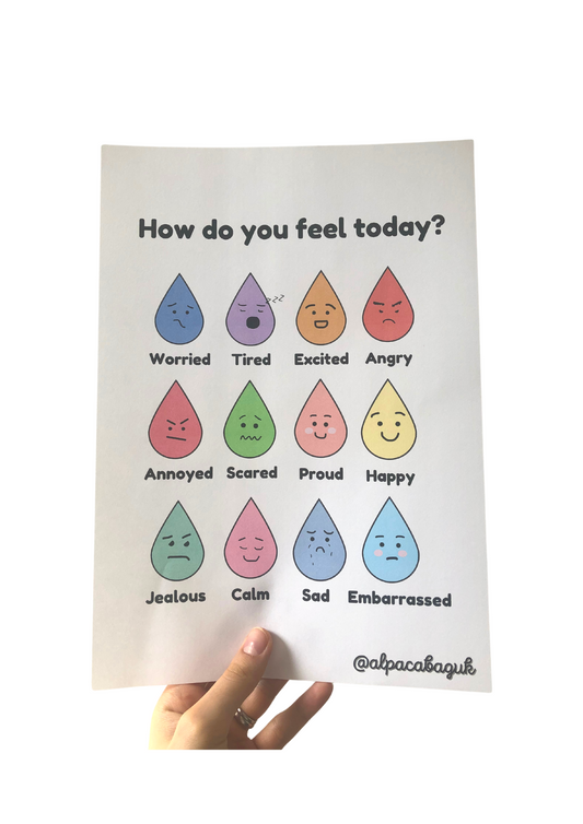 How do you feel today labelled emotions A4 Print
